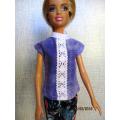 Barbie doll's navy print bell bottom pants with purple top