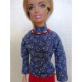 Barbie doll's red pants + navy LS Tee with necklace