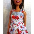 Barbie doll's dress and panties - red rose with blue ribbon
