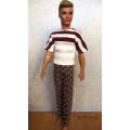 Ken doll's brown print pants with brown stripe T-shirt