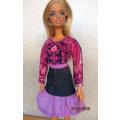 Barbie doll's LS T-shirt + frilled skirt - mauve