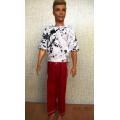 Ken doll's red pants with black and white print Tee