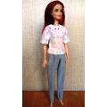 Barbie doll's denim jeans + white print T-shirt