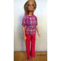 Barbie doll's pink PANTS + check PEASANT TOP and chain belt