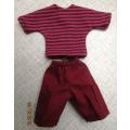 Ken doll's shorts and T-shirt - maroon stripe