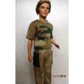 Ken doll's brown cargo pants with green camo T-shirt