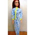 Barbie doll's winter PYJAMAS - blue and yellow
