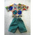 Ken doll's shorts and T-shirt - green + robots