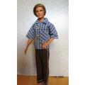 Ken doll's pants and shirt with collar and buttons - brown check