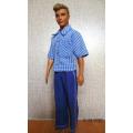 Ken doll's pants and shirt with collar - blue check