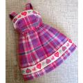 Barbie doll's dress - pink check with heart trim
