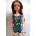 Barbie doll's bathing costume in green print + beach towel