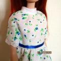 Barbie doll's short sleeved dress - white and blue floral