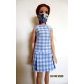 Barbie doll's dress -blue check pleated skirt