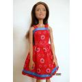 Barbie doll's dress - red daisy print