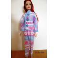 Barbie doll's winter pyjamas - pink and blue snowflake