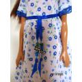 Barbie doll`s short sleeved dress - blue flower print