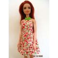 Barbie doll`s halter neck dress - pink and green print