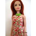 Barbie doll`s halter neck dress - pink and green print