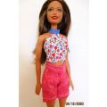 Barbie doll`s fitted shorts and halter neck top - red