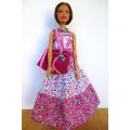 Barbie doll`s long tiered dress - deep pink