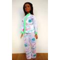 Barbie doll`s pyjamas - brushed nylon green trim