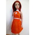 Barbie doll`s halter neck dress - orange white daisy