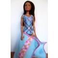 Barbie doll`s bathing costume and beach towel - blue check