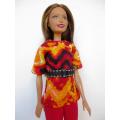 Barbie doll`s winter top plus leggings - red