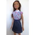 Barbie doll`s skirt and top - denim/pink floral