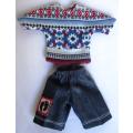 Ken doll`s shorts and t-shirt - denim/red and blue print