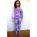 Barbie doll`s winter pyjamas - pink and mauve squares