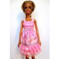 Barbie doll`s party dress - pink pleated ribbon