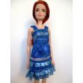Barbie doll`s party dress - blue pleated ribbon