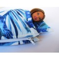 Barbie doll`s sleeping bag - blue tropical leaf
