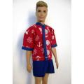 Ken doll`s summer pyjamas - nautical red
