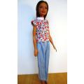 Barbie doll`s jeans and top - red floral print