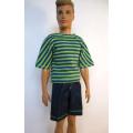 Ken doll`s shorts and striped tee - denim and green
