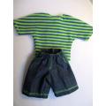 Ken doll`s shorts and striped tee - denim and green