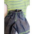 Ken doll`s shorts and striped tee - denim and green