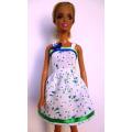 Barbie doll`s summer dress + panties - white/blue/green - butterfly