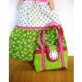 Barbie doll`s long dress, bag and necklace set - pink and green