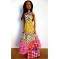 Barbie doll`s long dress, bag and necklace - pink/yellow