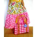 Barbie doll`s long dress, bag and necklace - pink/yellow