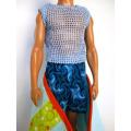 Ken doll`s beach set - swim shorts, vest, beach towel - blue