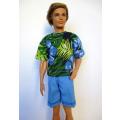 Ken doll`s shorts and tee - blue hibiscus