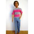 Ken doll`s denim pants and tee - pink stripe