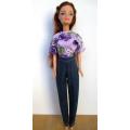 Barbie doll`s denim pants plus t-shirt - purple flower