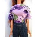 Barbie doll`s denim pants plus t-shirt - purple flower