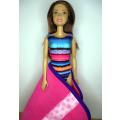 Barbie doll`s lycra bathing costume and beach towel - bright stripe